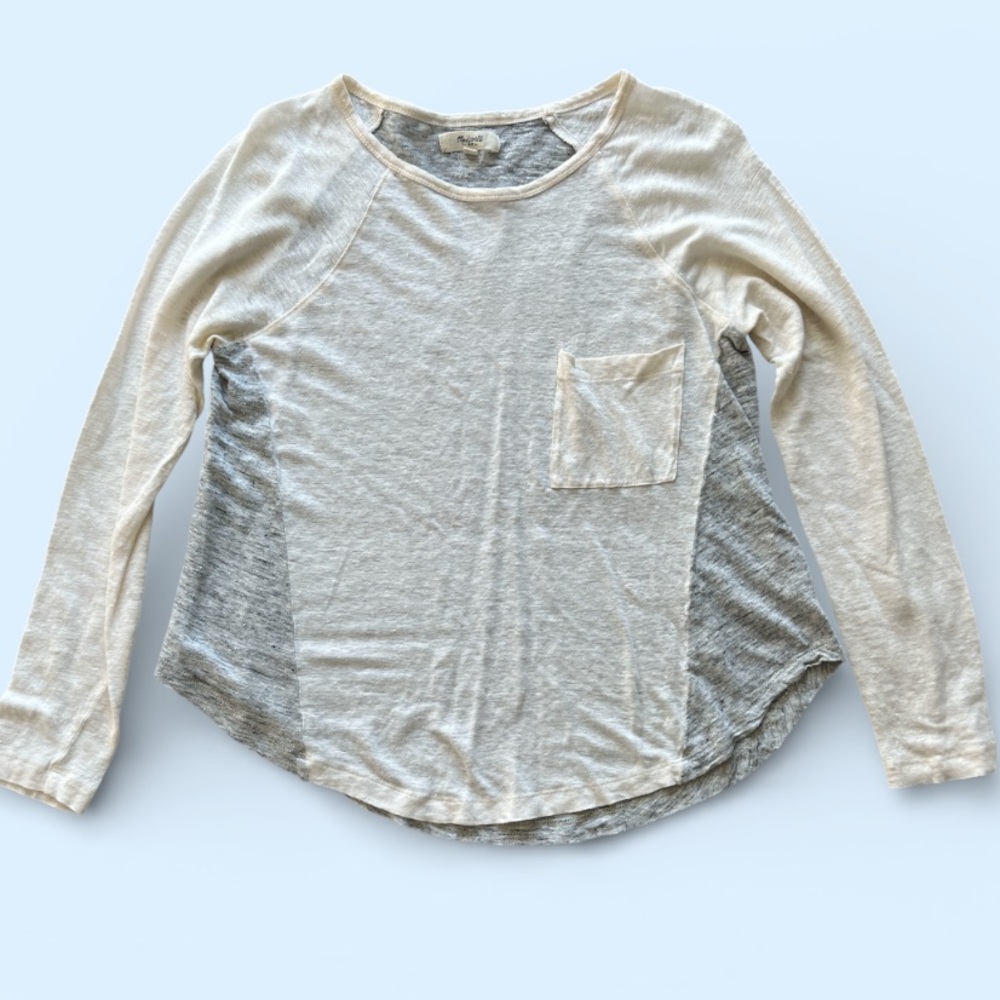 Madewell Linen Long Sleeve Pocket Top‎ Colorblock Womens Medium